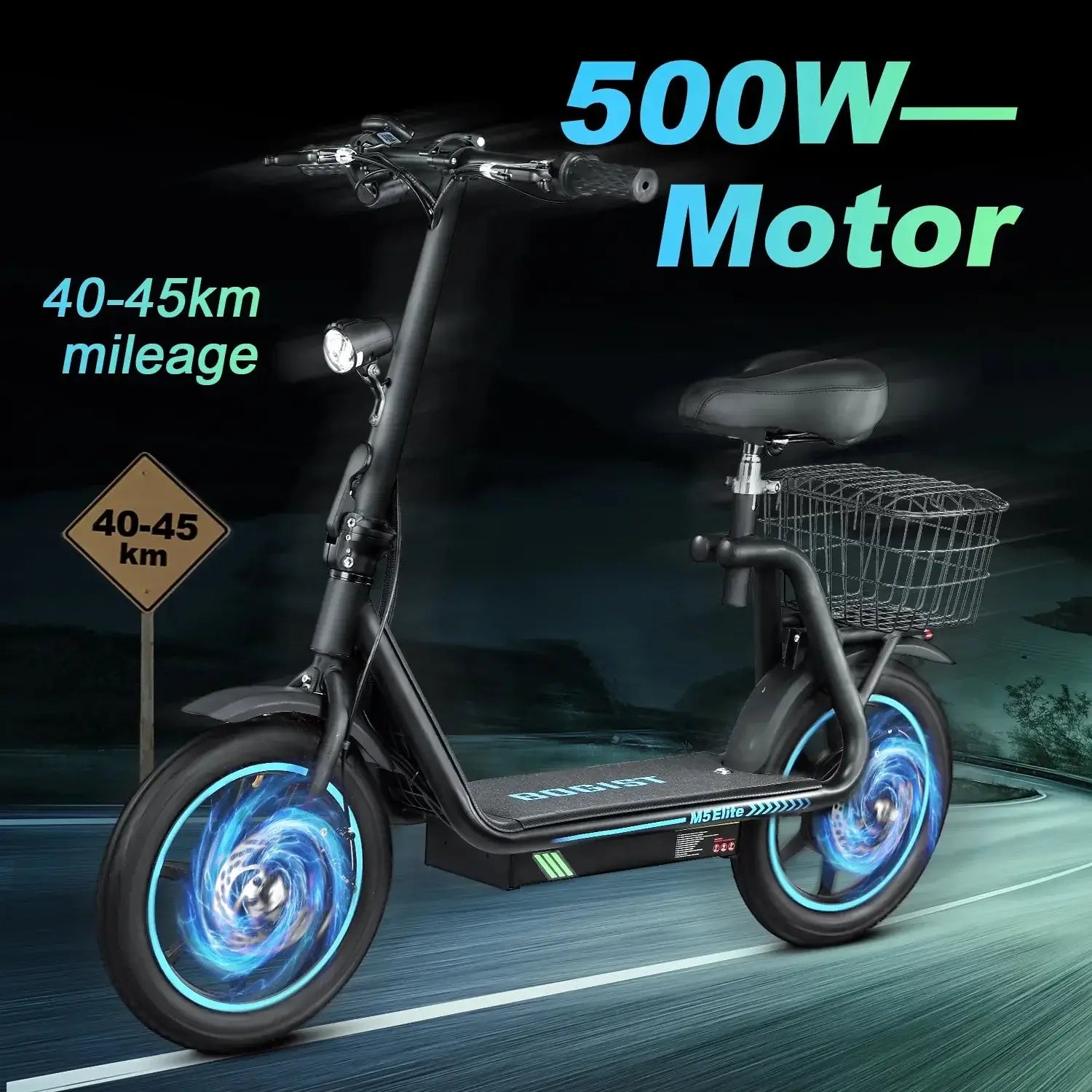 BOGIST M5 Elite-Honeywhale Zima Blue Electric Scooter 14” Front Rear Tire 500W 40-45 KM Range More Powerful for EU Aran Shop